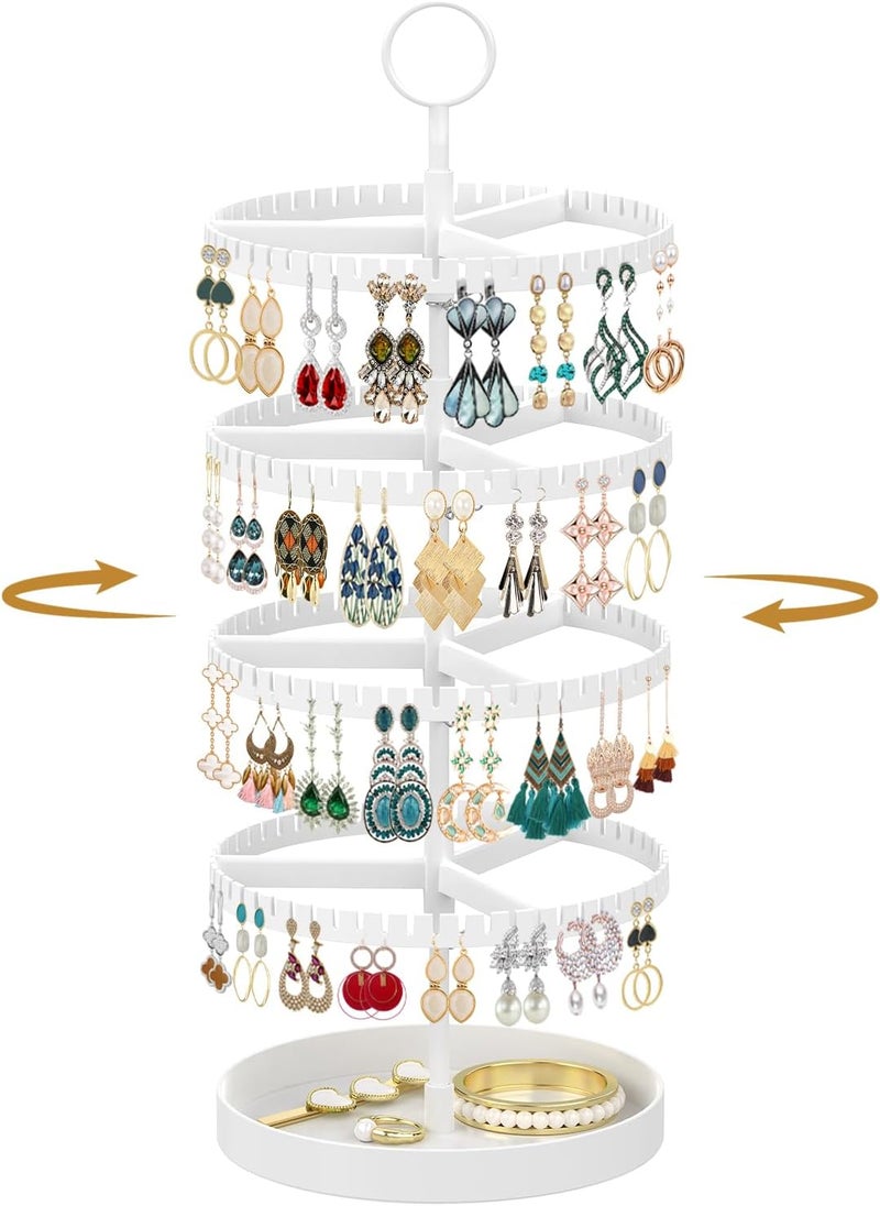 MODOWEY 4 Tier Rotating Earring Holder Organizer Display Tree with Metal Tray, Adjustable Plastic Stand with 228 Slots for Stud Hoop Hanger, Large Capacity Storage Rack for Women Space Saving, White - Image 1